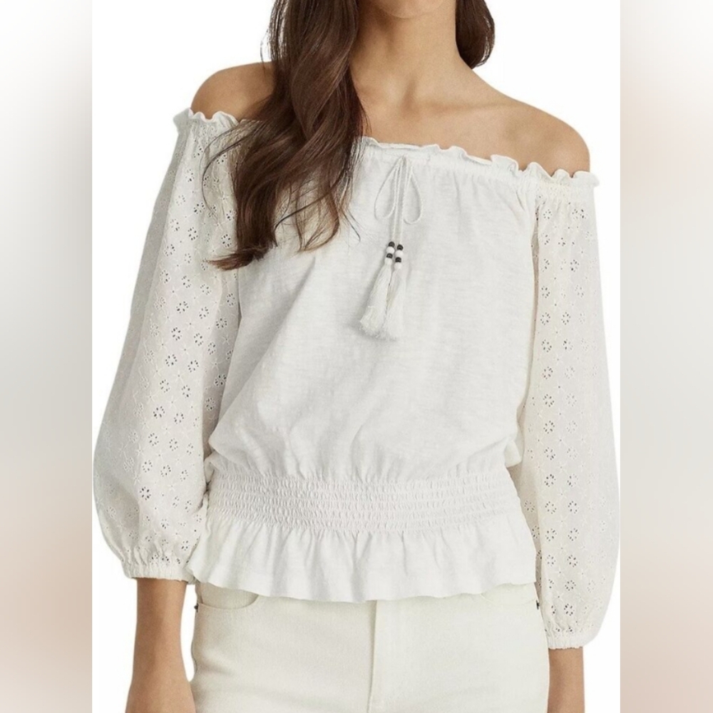 Lauren Ralph Lauren White Off-Shoulder Blouse